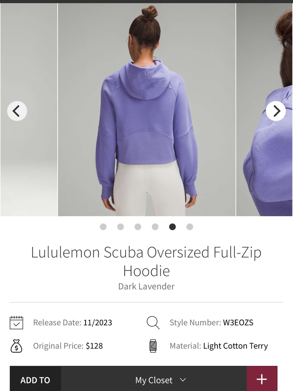 NEW with tags! Lululemon Scuba Oversized Full-Zip Hoodie Dark Lavender XL/XXL - Picture 7 of 7